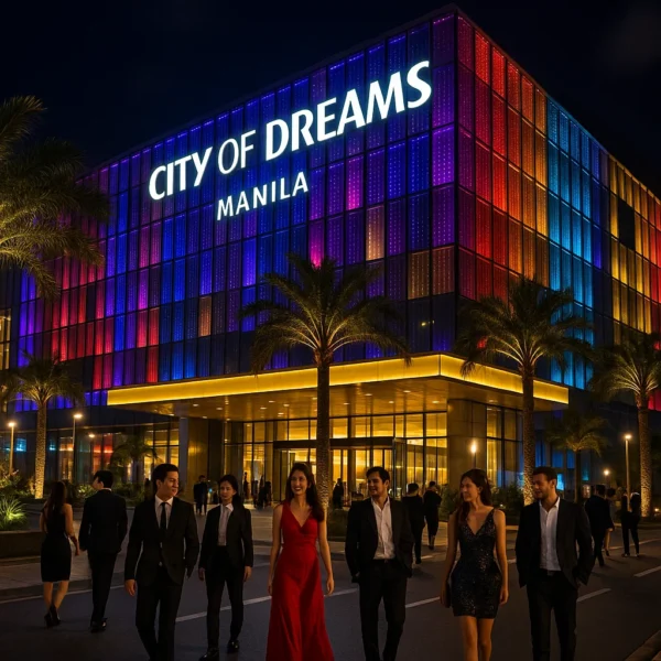 City of Dreams Manila casino and nightlife with bright lights in Pasay