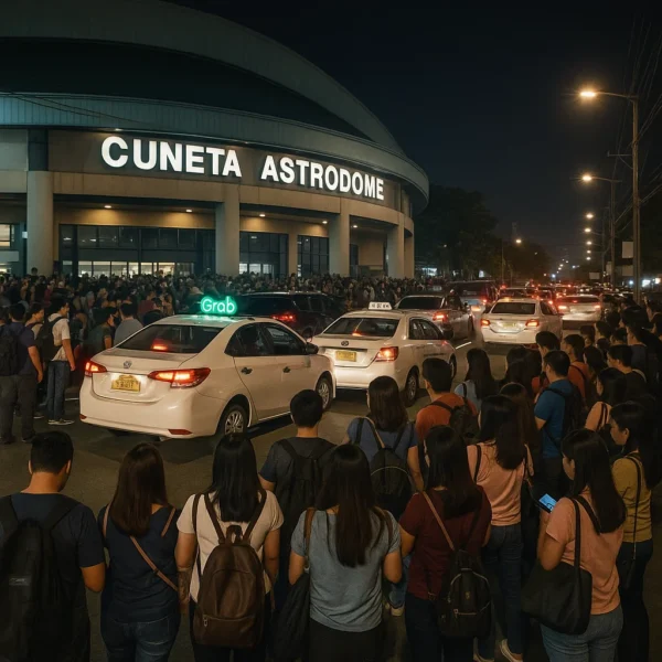 Crowd waiting for Grab and taxi rides outside Cuneta Astrodome after an event