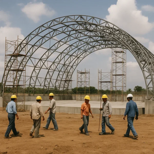 Cuneta Astrodome under construction with scaffolding and steel structure visible, early 1990s
