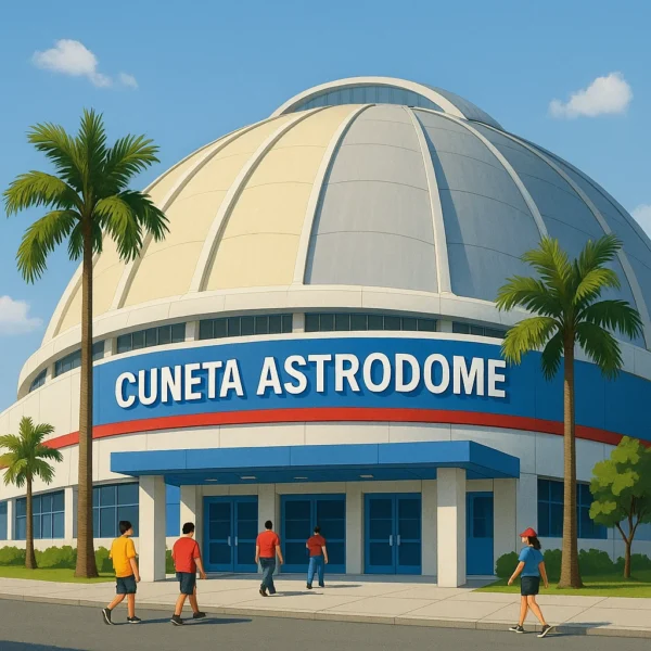 The modern exterior facade of Cuneta Astrodome in Pasay City, Philippines