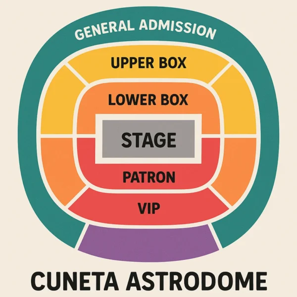 Simple seat map illustration of Cuneta Astrodome showing different seating sections