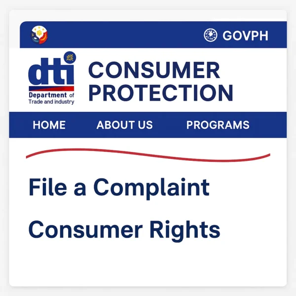 Screenshot of the DTI Consumer Protection website for Philippine ticket buyers