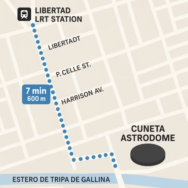 Walking directions from Libertad LRT Station to Cuneta Astrodome for first-time visitors.