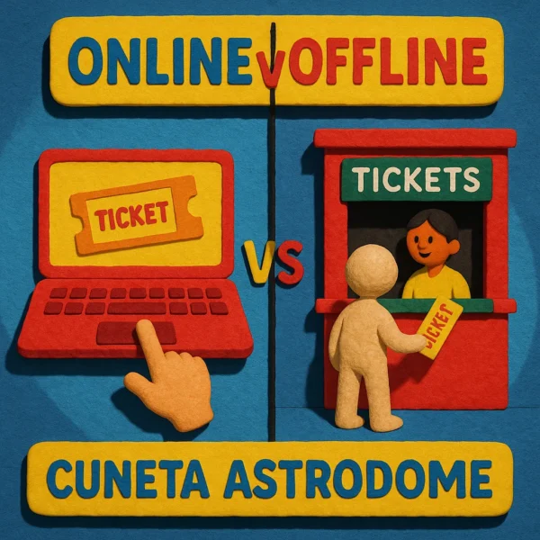 Infographic comparing online and offline methods for buying Cuneta Astrodome tickets