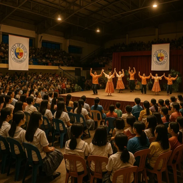 Pasay City community event at Cuneta Astrodome showing families, students, and local performances
