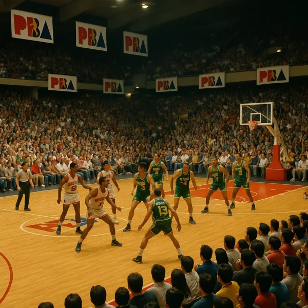 Crowd cheering during a packed Philippine Basketball Association game inside Cuneta Astrodome