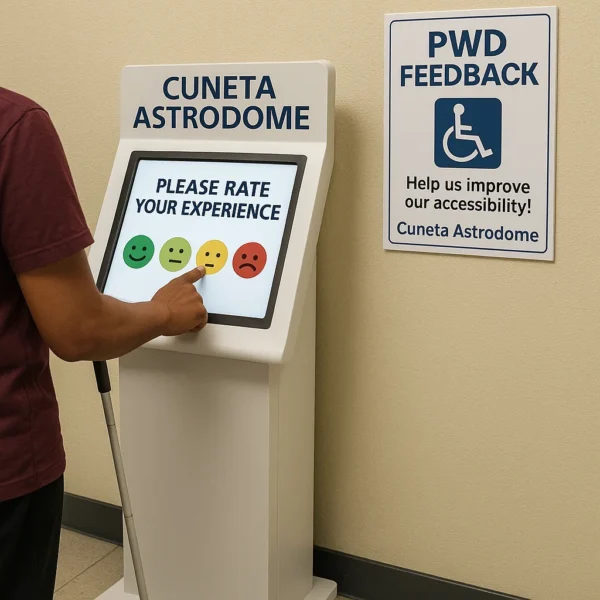Digital feedback kiosk for PWDs at Cuneta Astrodome with large touch interface
