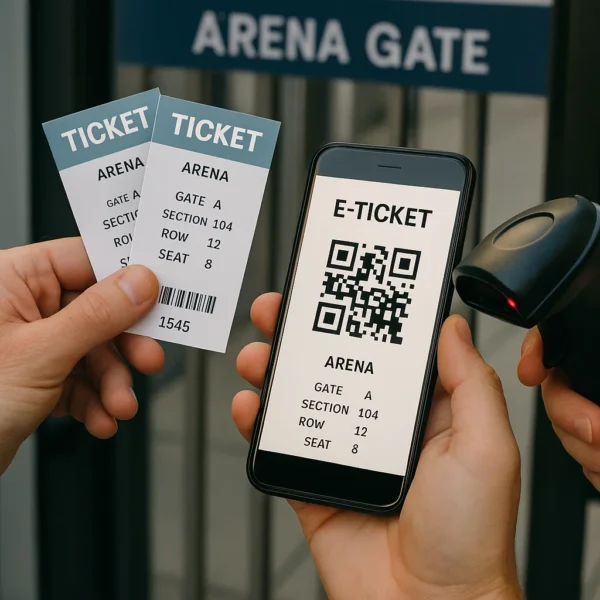Tickets (paper and digital) being scanned at entrance