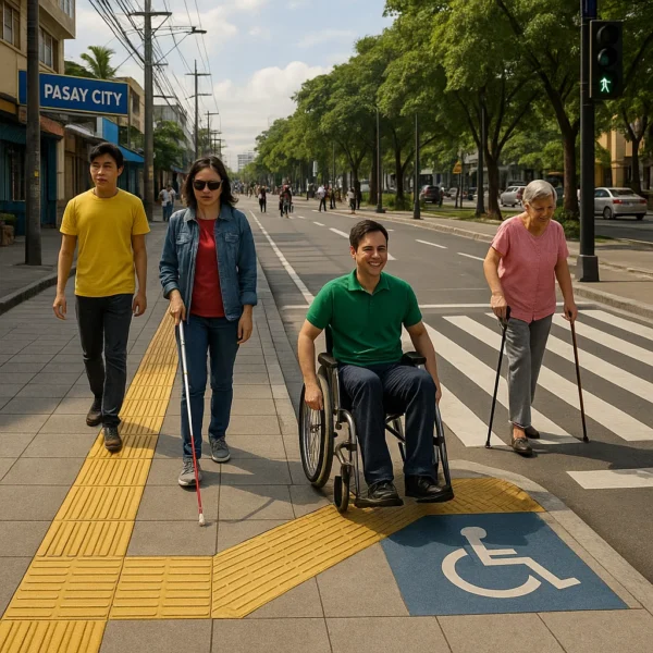 Tactile paving and accessible crosswalk with PWD signage in Pasay urban area