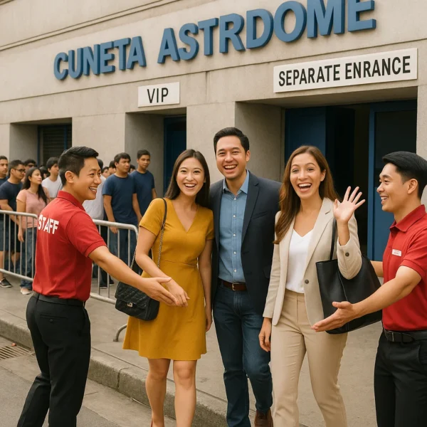 VIP guests getting exclusive entry at Cuneta Astrodome with staff assistance