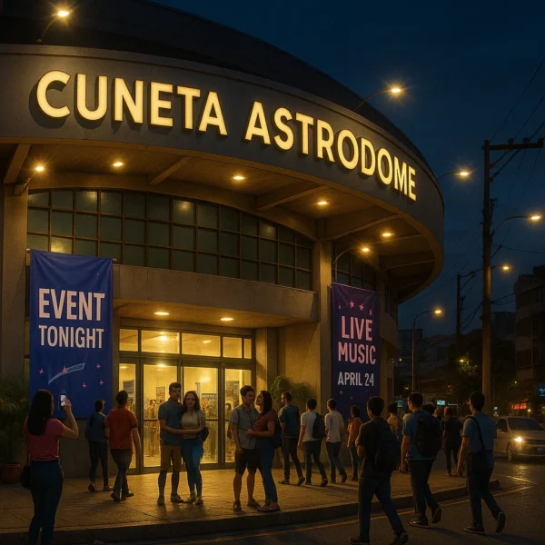 Entrance of Cuneta Astrodome with people arriving for an event