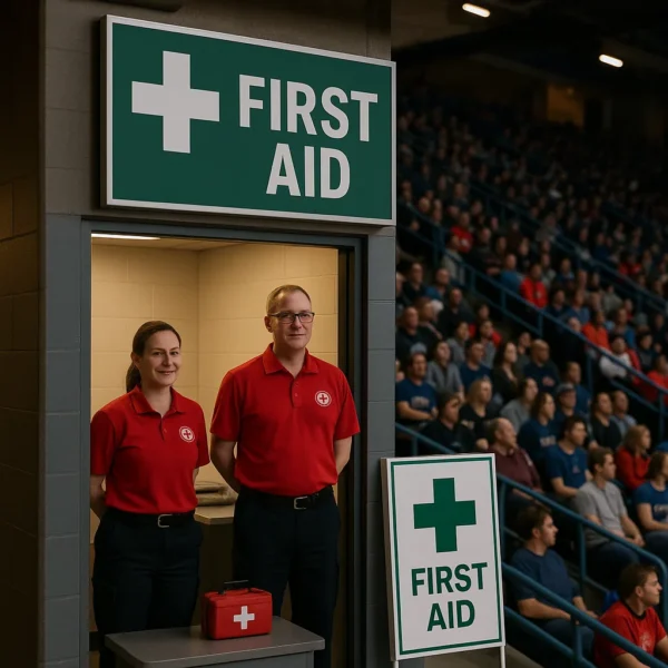 First aid station at Cuneta Astrodome with medical staff ready to assist.