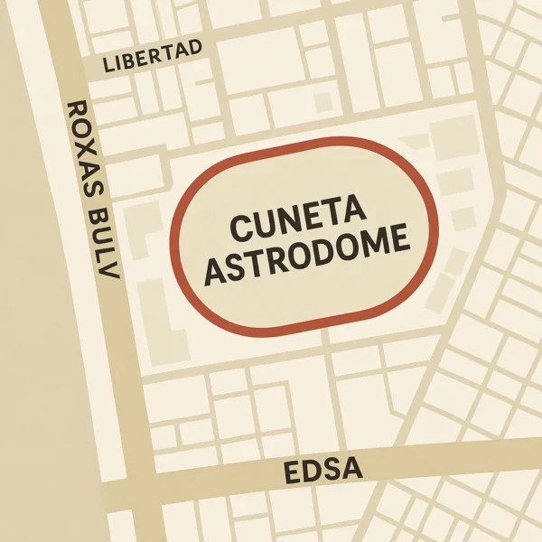 Map showing Cuneta Astrodome’s location near Roxas Boulevard and EDSA