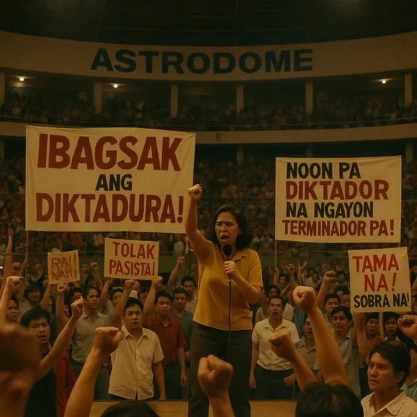Movie scene filmed inside Cuneta Astrodome with dramatic stage setup