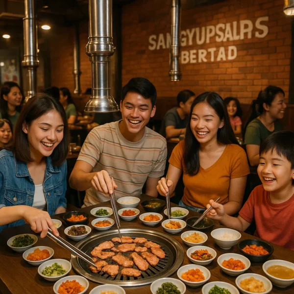 Group enjoying Korean BBQ at Samgyupsalamat near Cuneta Astrodome