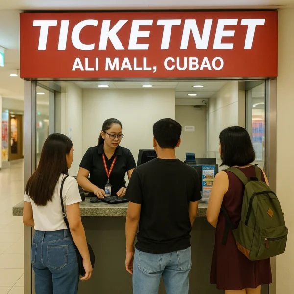 TicketNet booth at Ali Mall, Cubao with staff assisting ticket buyers